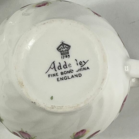 Adderley Bone China Creamer Sugar Bowl Set Pink Rose Floral England 1950s - Picture 7 of 13